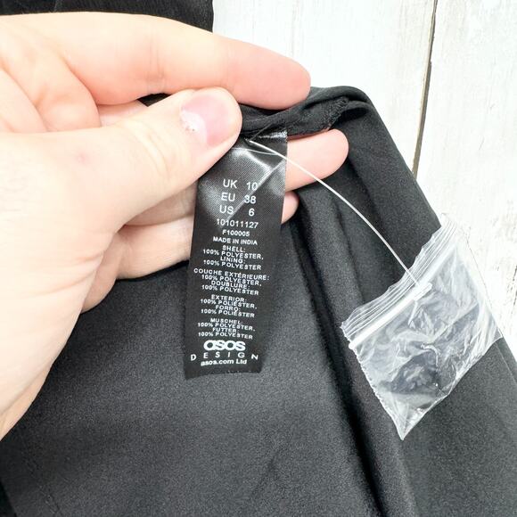 ASOS Dress Women Size 6 Mini Laced Open Black Pleated Ruffled Black Summer - Picture 7 of 8